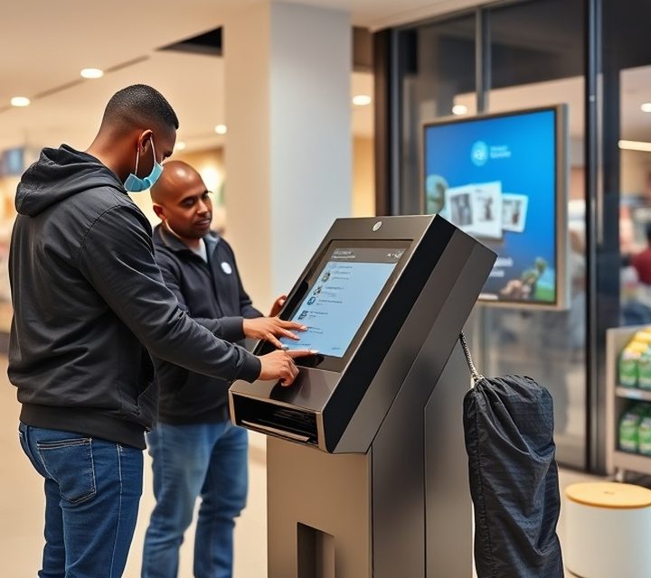 Technician carrying out maintenance on a self-service terminal