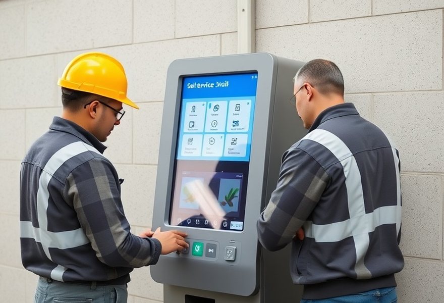 Field service team working on a self-service terminal