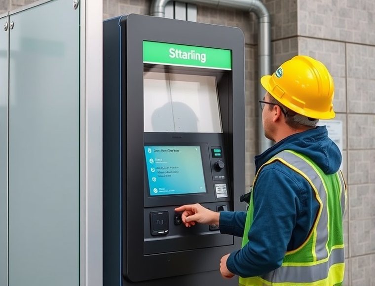 Technician carrying out maintenance on a self-service terminal