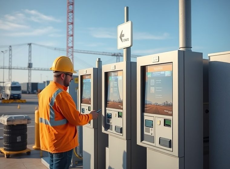 Technician carrying out maintenance on a self-service terminal